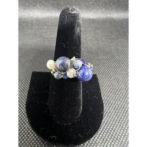 Vtg 925 Sterling Silver Band Blue Stones Wire Ring Size 8 Women’s